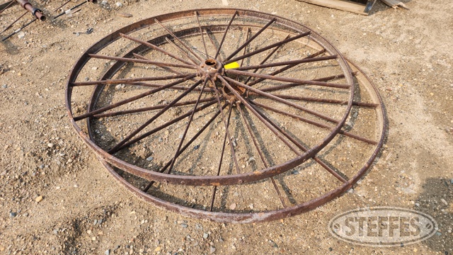 (2) Steel hay rack wheels
